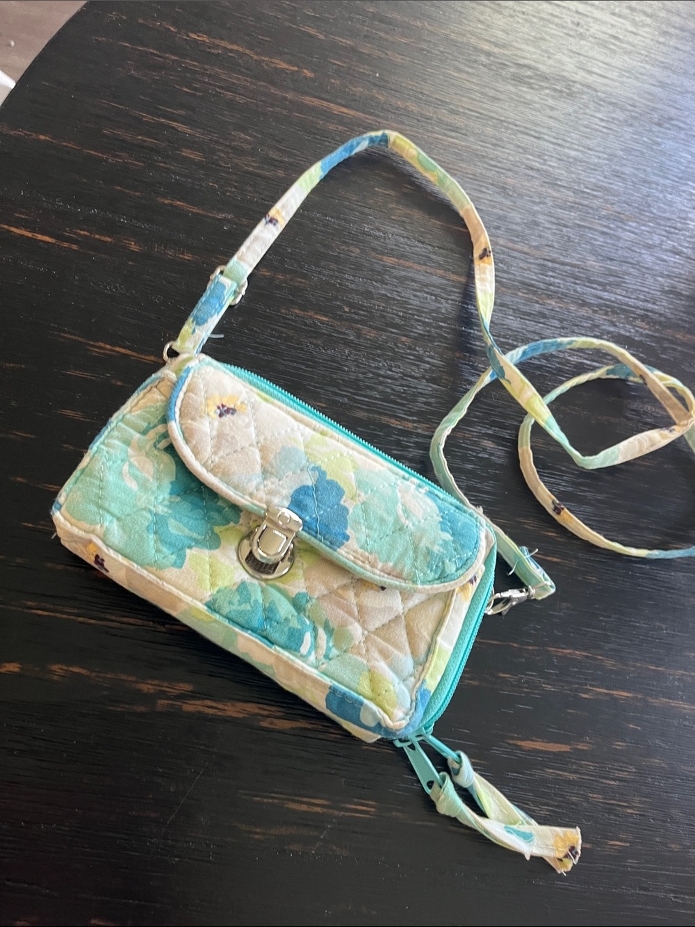 Quilted Floral Crossbody Bag in Aqua and Cream